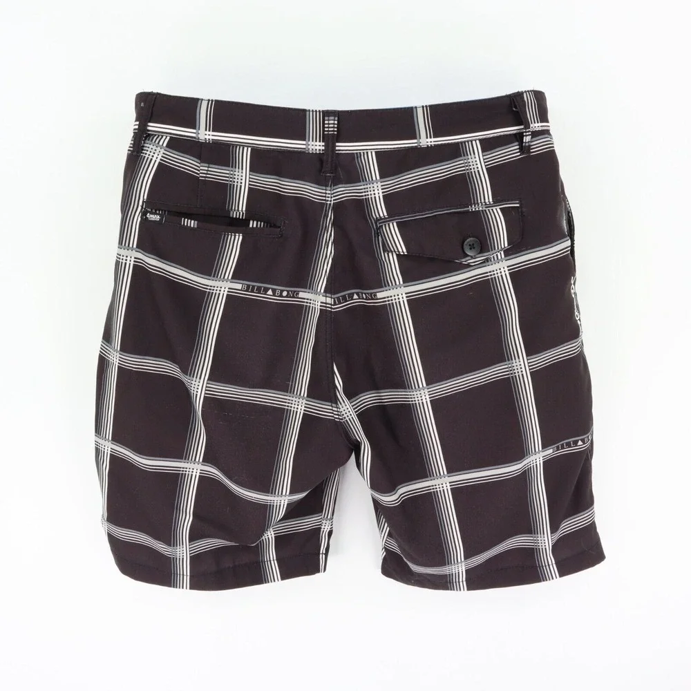 Billabong Board Shorts Mens Size 36 Very Dark‎ Brown Plaid Polyester Pockets